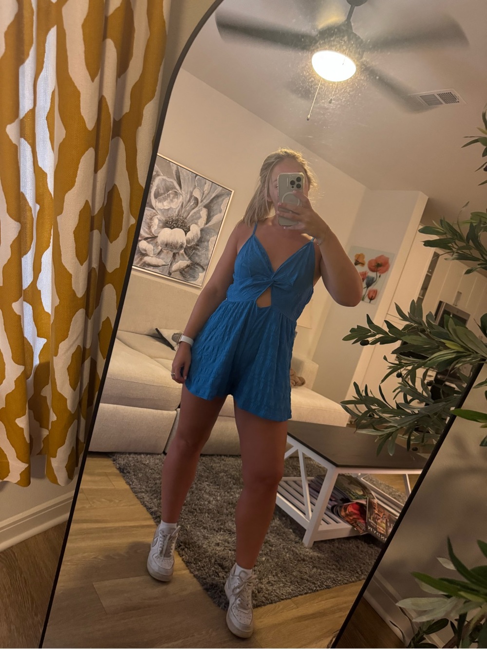 Blue Twist-Front One-Piece Romper
